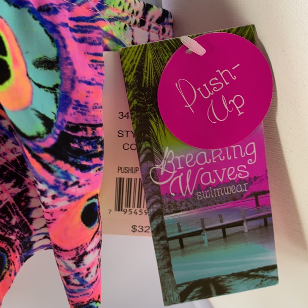 Breaking Waves Peacock Pushup Flounce Bikini Top,M - image 6